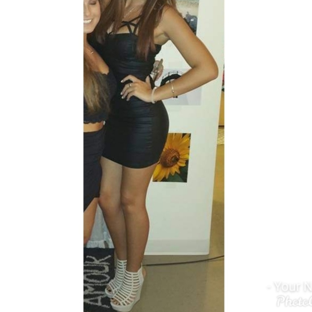 Faux leather mini dress